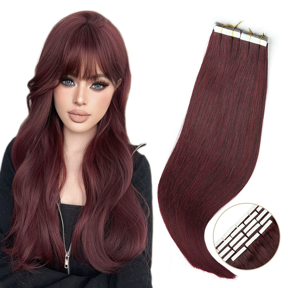 Invisible Tape In Extensions Real Hair - وصلات شعر نبيذ أحمر غير ملحومة