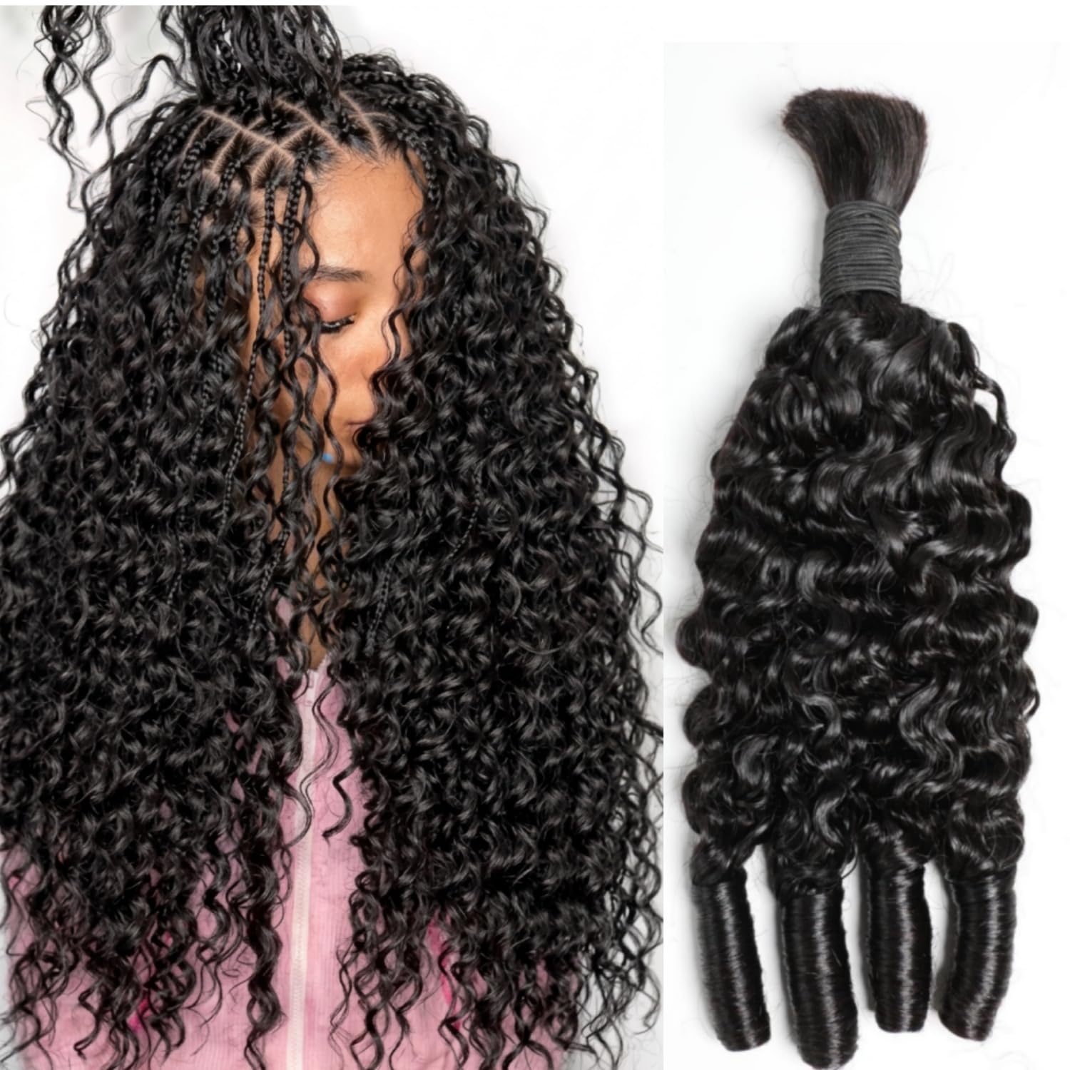 Water Wave Bulk Human Hair For Braiding - شعر بشري للضفائر البوهيمية، خصلات شعر