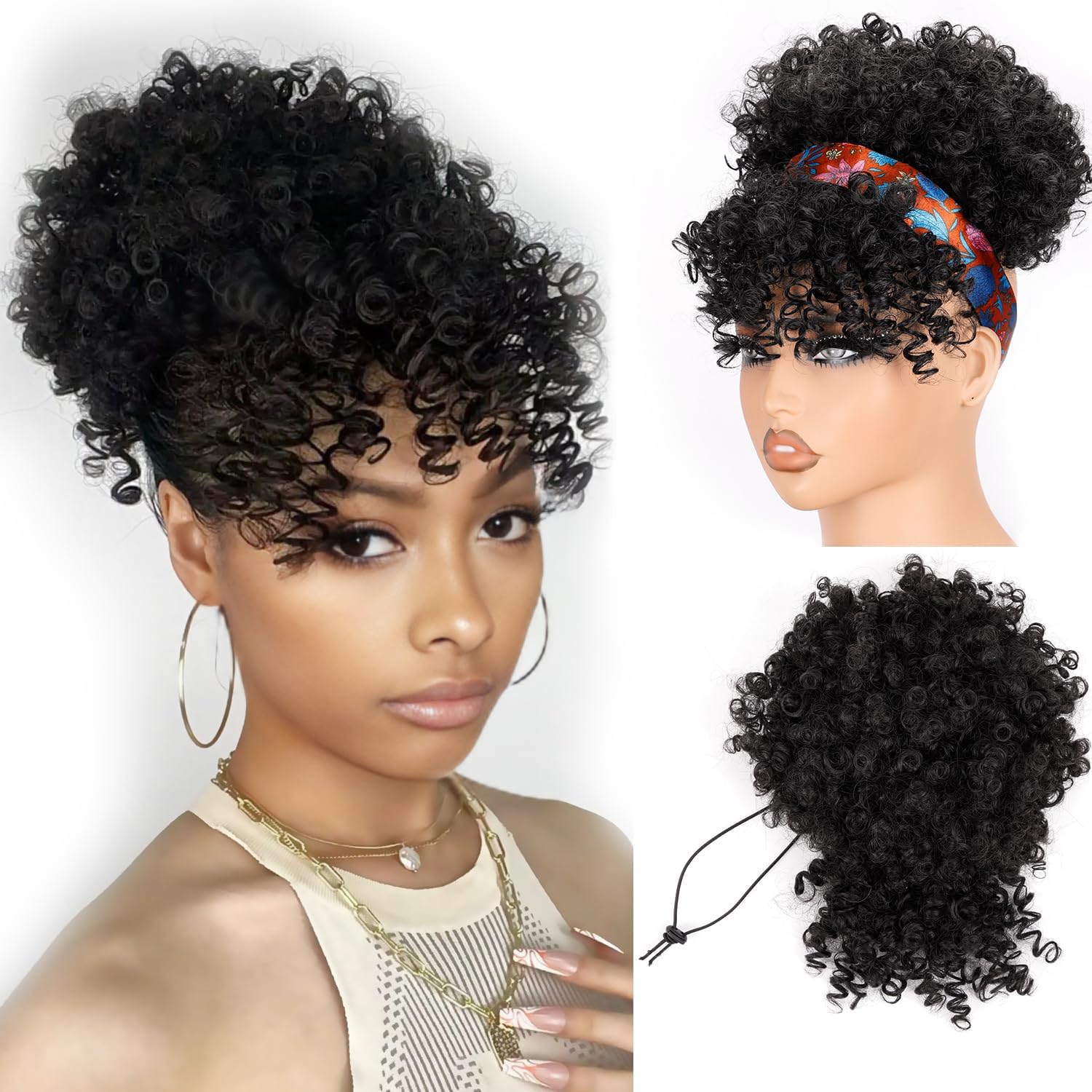 Drawstring Afro Curly Puff Ponytail - وصلة شعر ذيل حصان قصيرة برباط