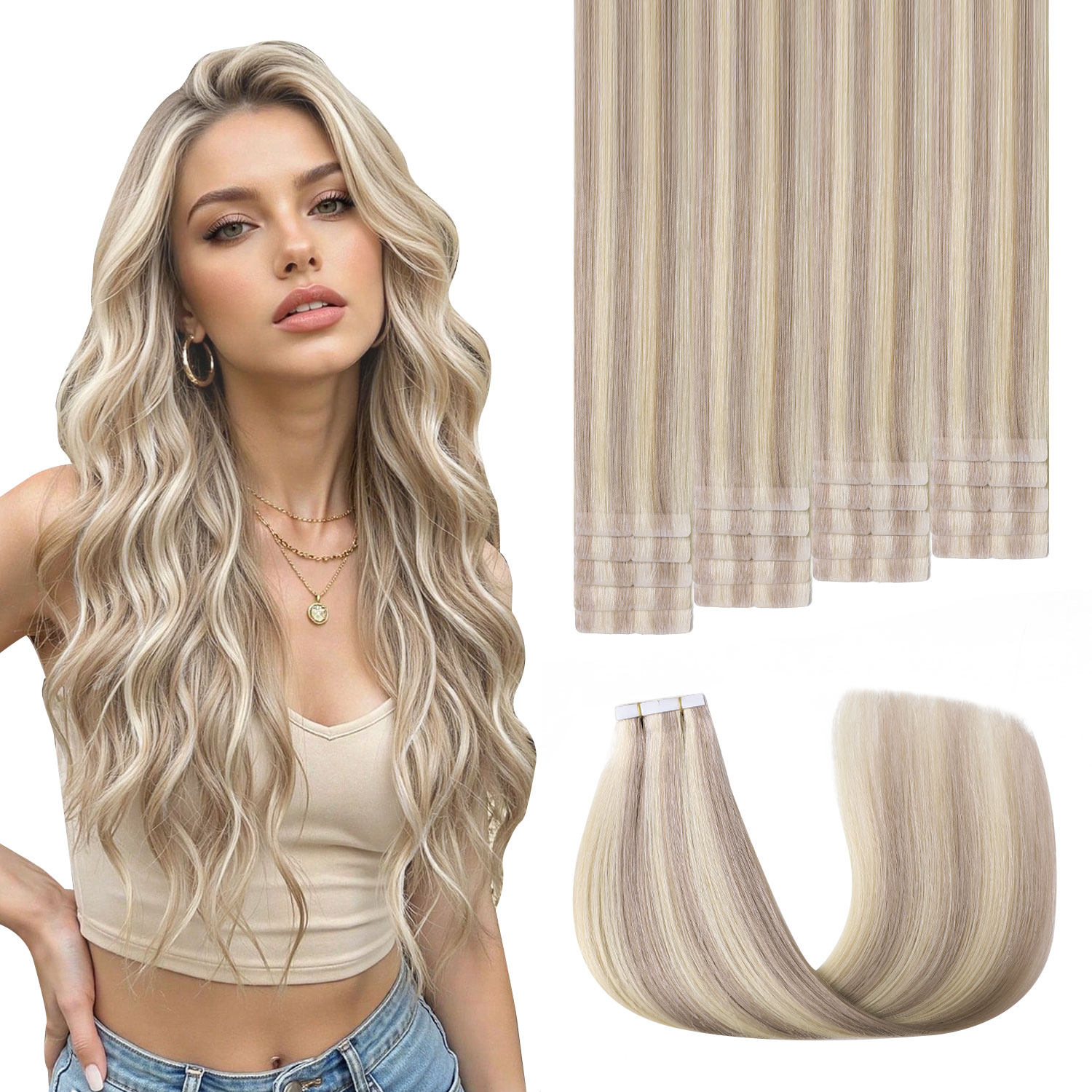 Invisible Tape In Extensions Real Hair - وصلات شعر غير مرئية بشريط لاصق،