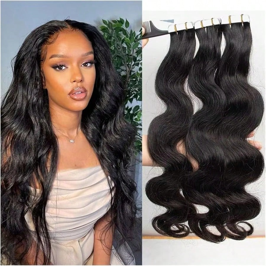 Invisible Tape In Extensions Real Hair - 20 قطعة من وصلات الشعر المموجة