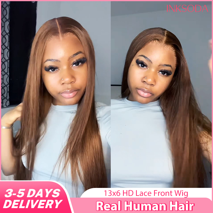 Lace Front Wigs - باروكة شعر بشري مستقيمة بلون بني