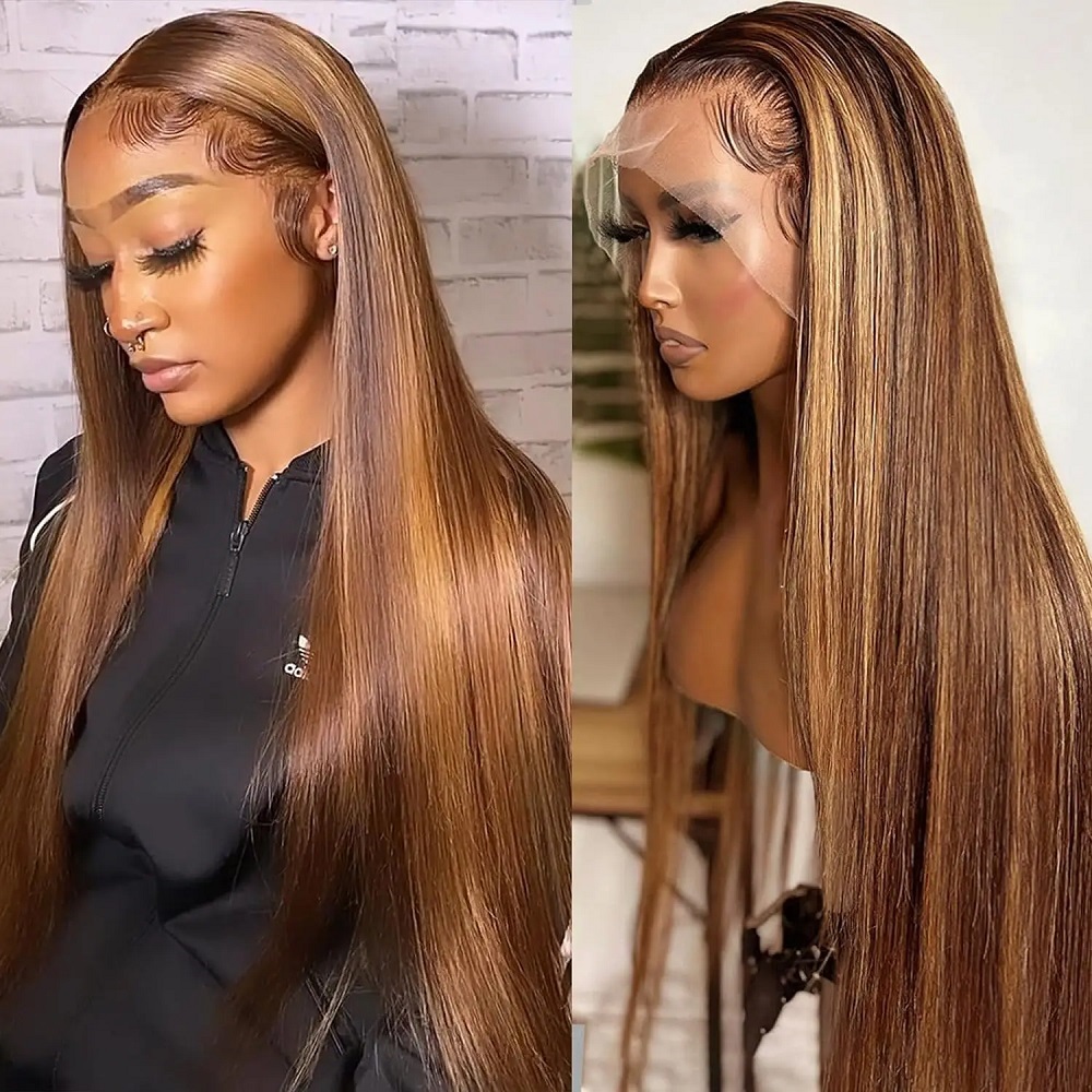 Hd Lace Frontal Wig Human Hair Pre Plucked - شعر مستعار بشري مستقيم ملون بدرجة