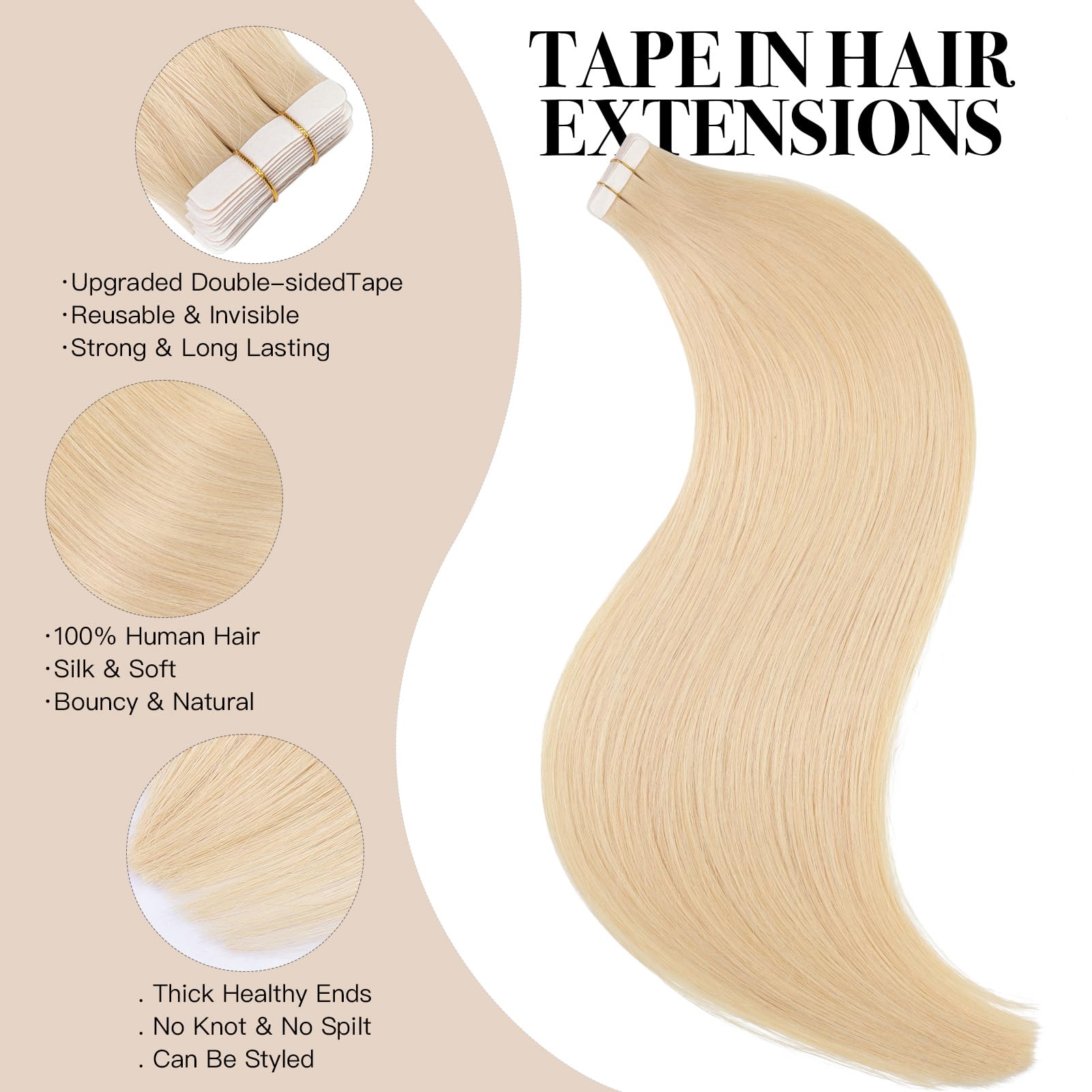بليتش شعر بشري أشقر 20 بوصة ال - مراجعة Invisible Tape In Extensions Real Hair وسعره