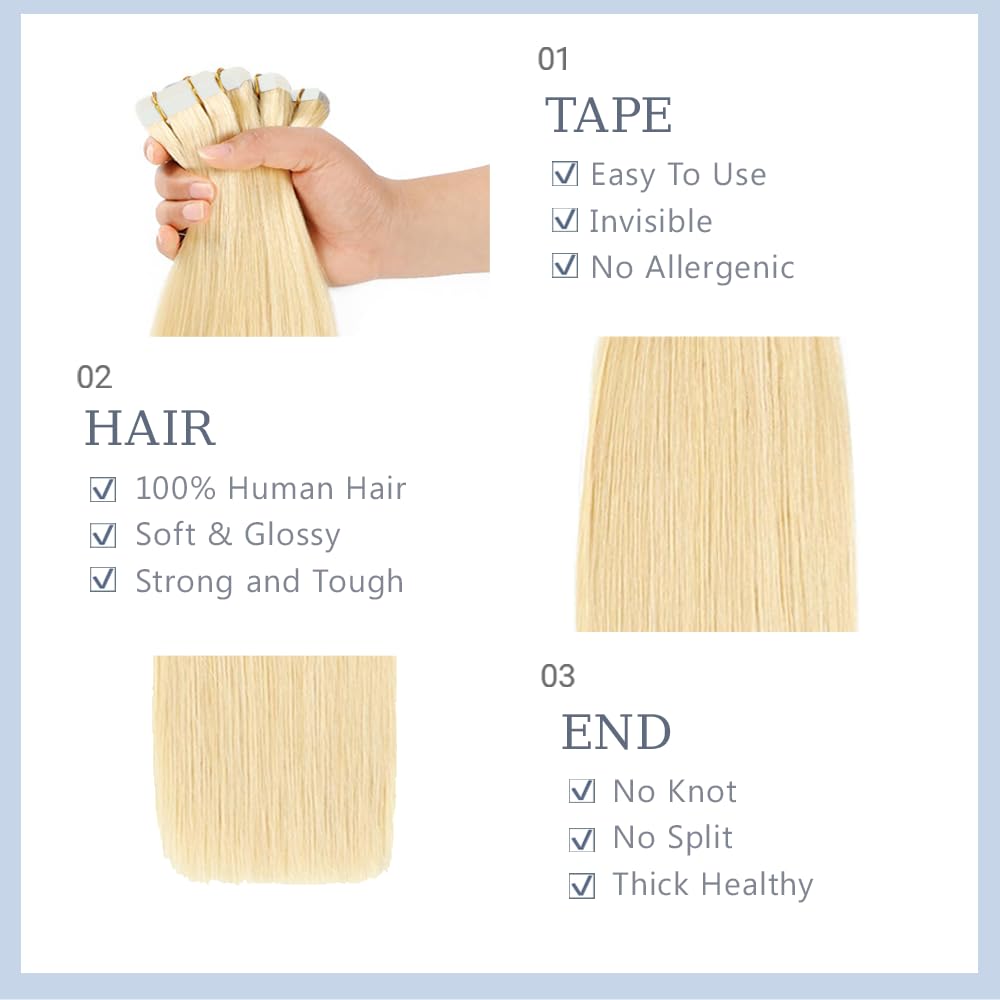 26 بوصة شقراء مستقيم الشريط في - مراجعة Invisible Tape In Extensions Real Hair وسعره