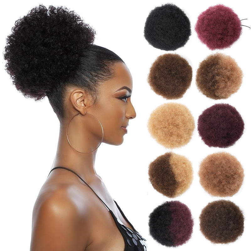 100% الشعر البشري 8 بوصة قصيرة - مراجعة Drawstring Afro Curly Puff Ponytail وسعره