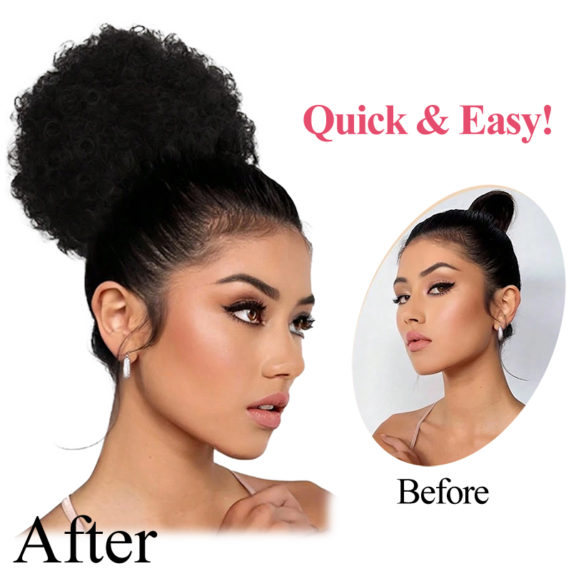 100% الشعر البشري 8 بوصة قصيرة - مراجعة Drawstring Afro Curly Puff Ponytail وسعره