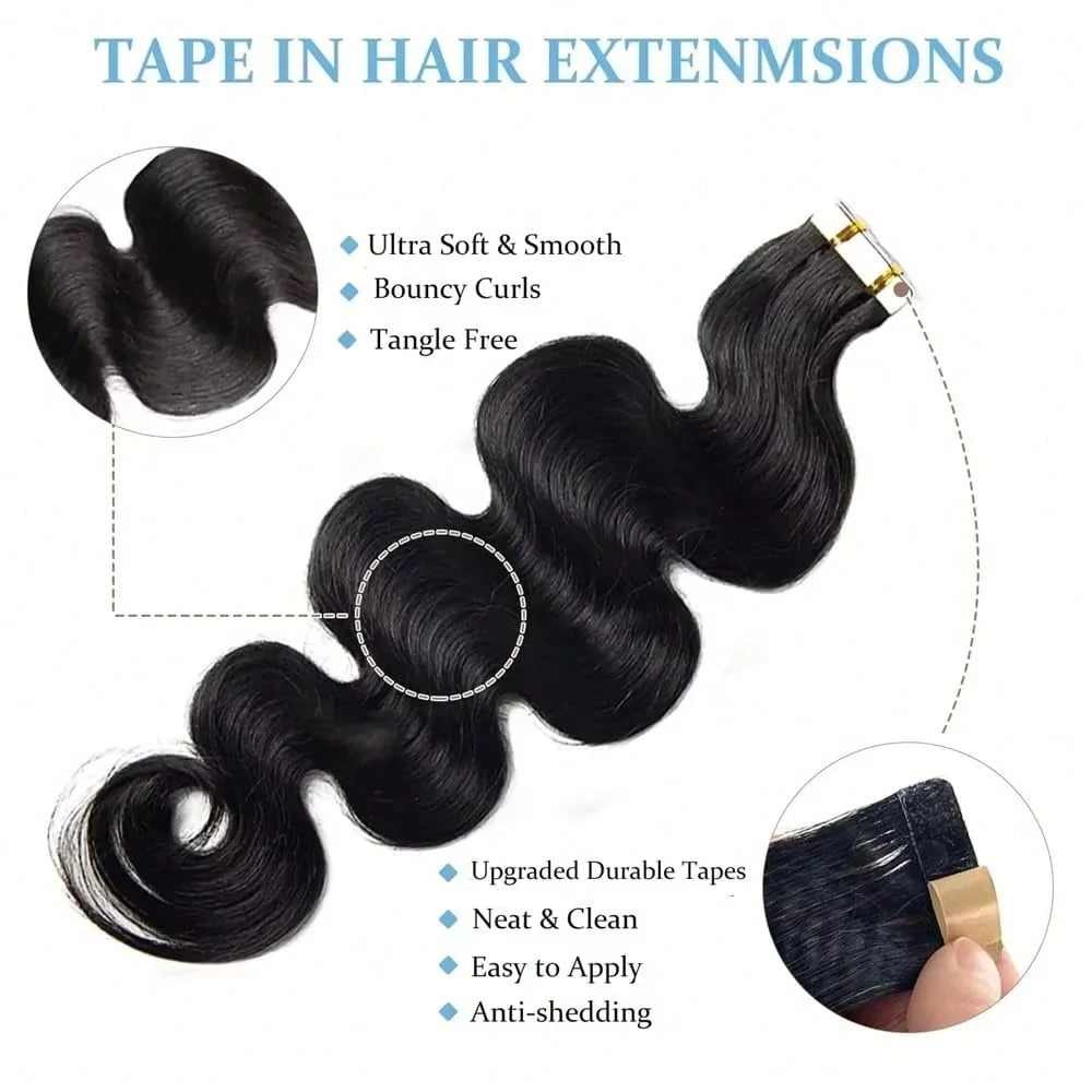 20 قطعة من وصلات الشعر المموجة - مراجعة Invisible Tape In Extensions Real Hair وسعره